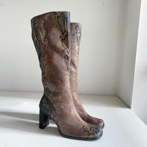 NEW Vintage Jarpex or Caster Snakeskin Print Tall Sock Boots w Square Toe 38